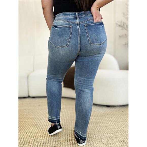 Judy Blue Full Size Mid Rise Rigid Magic Release Hem Jeans - Picture 6 of 15